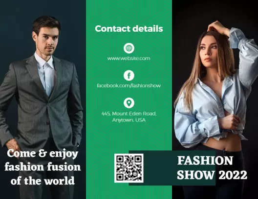 Stylish Green Fashion Show Event Announcement Brochure Template