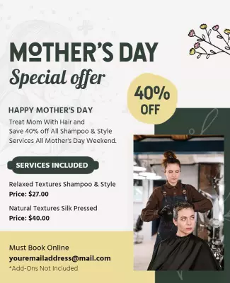 Stylish Green Mother's Day Hair Services Discount Poster Template