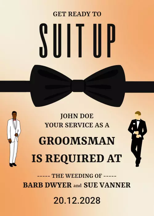 Stylish Groomsman Suit Up Wedding Invitation Template