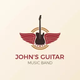Stylish Guitar with Wings Illustrating a Music Band Logo Template