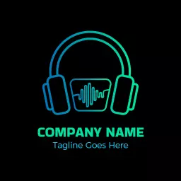 Stylish Headphones with Sound Waves for DJ Events Logo Template
