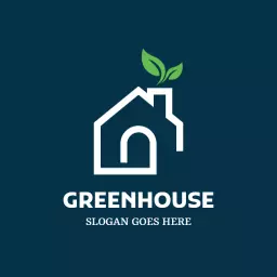 Stylish Home Design with Green Leaves for Greenhouse Logo Template