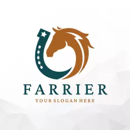 Stylish Horse Silhouette with Horseshoe for Farrier Logo Template