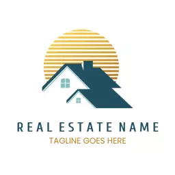 Stylish House with Vibrant Sun Symbolizing Real Estate Logo Template