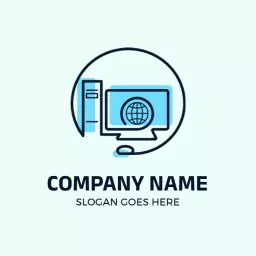 Stylish Light Blue Computer Icon Representing Tech Solutions Logo Template
