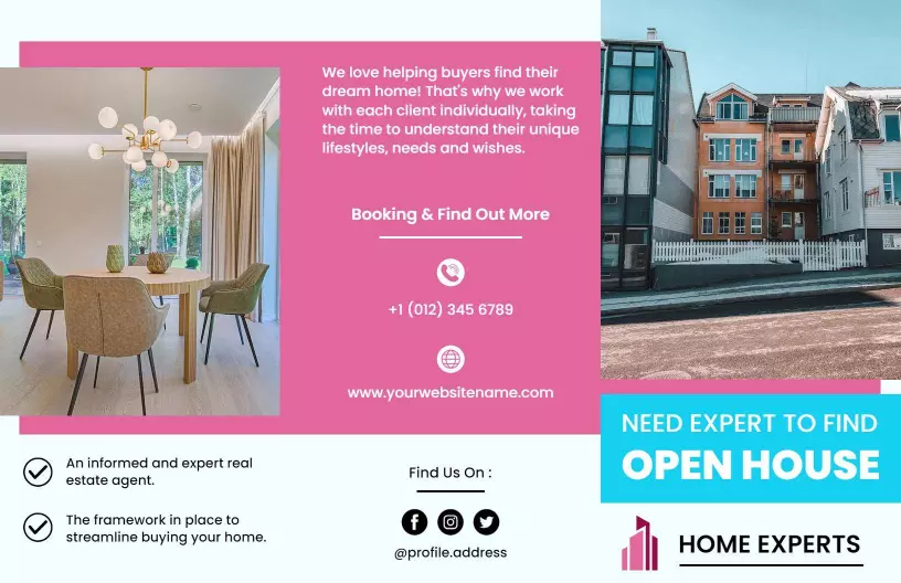 Stylish Modern Open House Real Estate Promotion Brochure Template