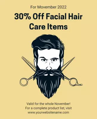 Stylish Mustache Beard Care Discount Promotion Poster Template