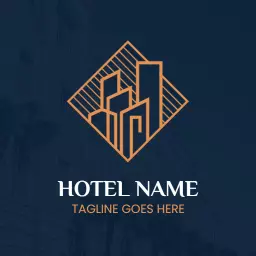 Stylish Orange and Navy Hotel Design with City Skyline Logo Template