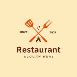Stylish Orange Kitchen Utensils Representing Restaurant Logo Template
