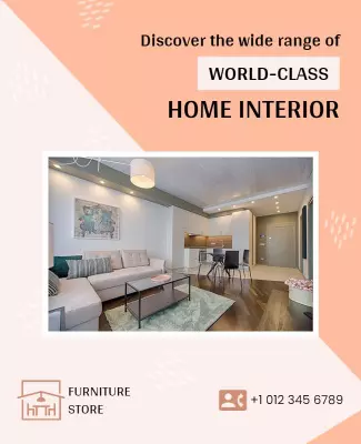 Stylish Peach Modern Home Interior Furniture Store Poster Template