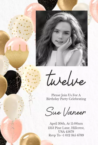 Stylish Photo Twelve Birthday Party Celebration Invitation Template