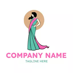 Stylish Pink and Aqua Saree Design Celebrating Elegance Logo Template