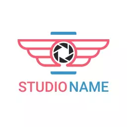 Stylish Pink and Blue Winged Camera Design Photography Logo Template