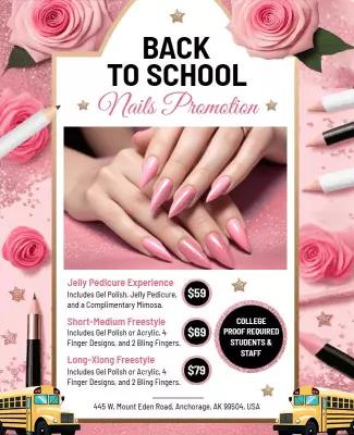 Stylish Pink Back to School Nails Promotion Poster Template