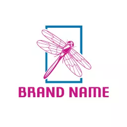 Stylish Pink Dragonfly Design Within Modern Box Shape Logo Template