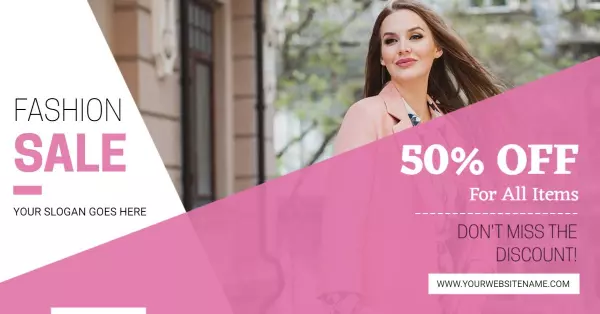 Stylish Pink Fashion Sale with 50 Percent Discount Banner Template