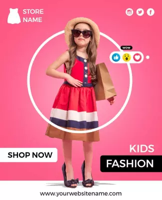 Stylish Pink Kids Fashion Store Promotional Flyer Template