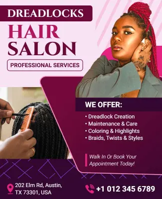Stylish Purple Dreadlocks Hair Salon Services Flyer Template