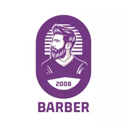Stylish Purple Vintage Barber Shop Design with Iconic Character Logo Template