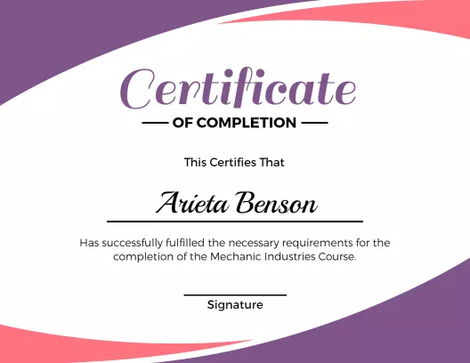 Stylish Purple Wave Design Completion Certificate Template