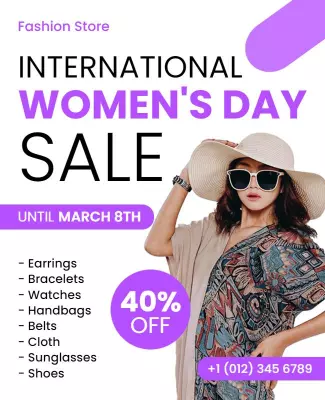 Stylish Purple Women's Day Sale Fashion Store Poster Template