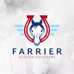Stylish Red and Blue Horse Hoof Design for Farrier Logo Template