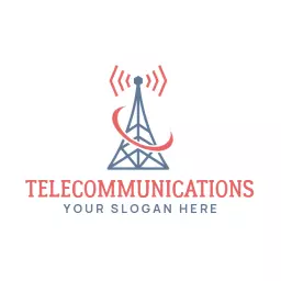 Stylish Red and Blue Telecom Tower Illustrating Telecommunications Logo Template