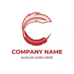 Stylish Red C Letter Design with Elegant Feathers Logo Template