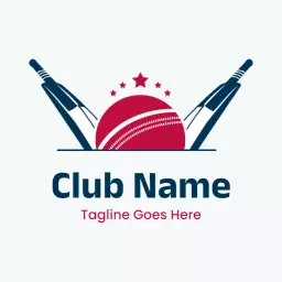 Stylish Red Cricket Ball and Bats Design for Team Logo Template