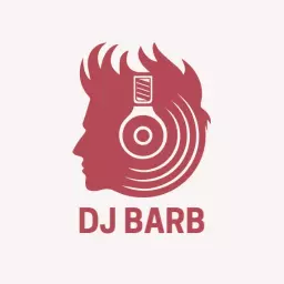 Stylish Red DJ Logo Featuring Headphones and Sound Waves Logo Template