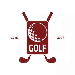 Stylish Red Golf Logo with Golf Clubs and Balls Design Logo Template