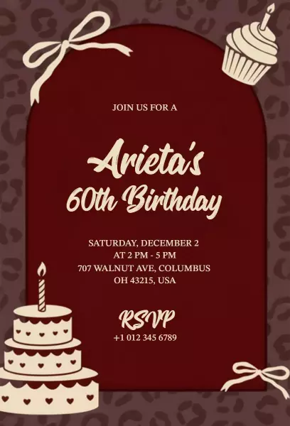 Stylish Red Leopard Print 60th Birthday Invitation Template