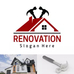 Stylish Red Renovation Design for Real Estate Logo Template