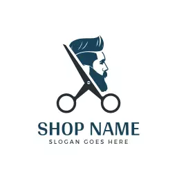 Stylish Scissors and Bearded Man Design for Barber Shop Logo Template