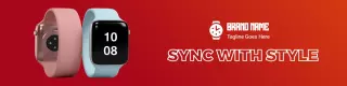 Stylish Smartwatch Display on Red Background LinkedIn Banner Template