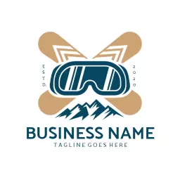 Stylish Snowboard Goggles Against Mountain Landscape Logo Template