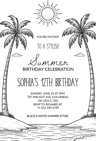 Stylish Summer Beach Party Birthday Celebration Invitation Template