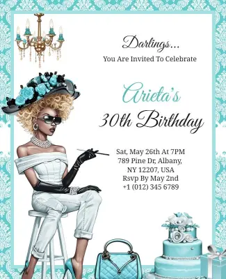 Stylish Tiffany 30th Birthday Party Invitation Flyer Template