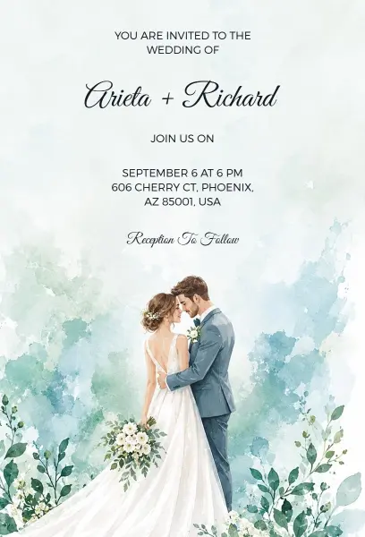 Stylish Watercolor Wedding Invitation Template