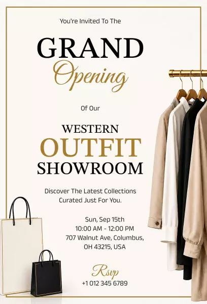 Stylish Western Outfit Showroom Grand Opening Invitation Template