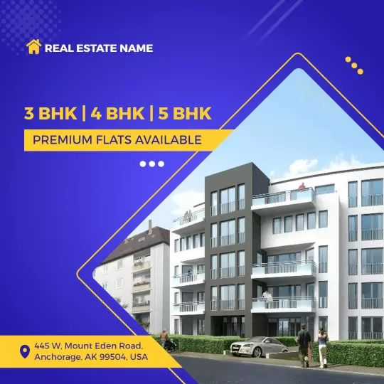 Stylish White and Blue Premium Flats Listing Ad Template