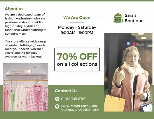 Stylish Winter Clothing Sale at Fashion Boutique Brochure Template
