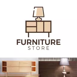 Stylish Wooden Furniture Display With Table Lamp Logo Template