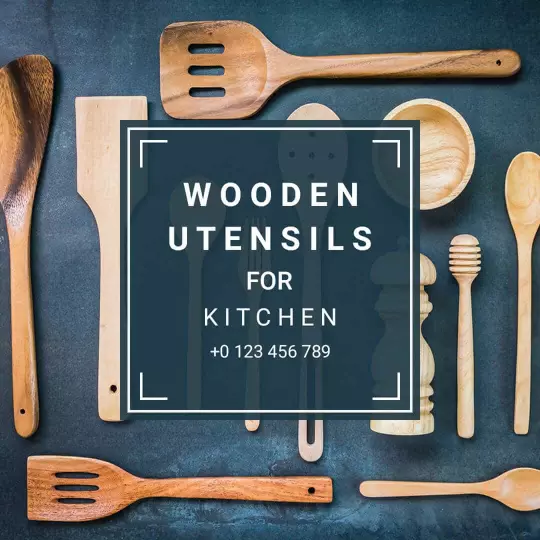 Stylish Wooden Kitchen Utensils Arrangement Ad Template