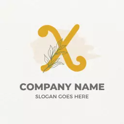 Stylish Yellow X Letter with Natural Leaves Design Logo Template