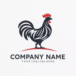Stylized Black and Red Rooster Design Representing Birds Logo Template