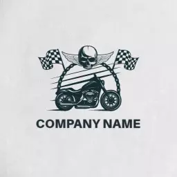 Stylized Black Motorcycle with Skull and Flags Logo Template