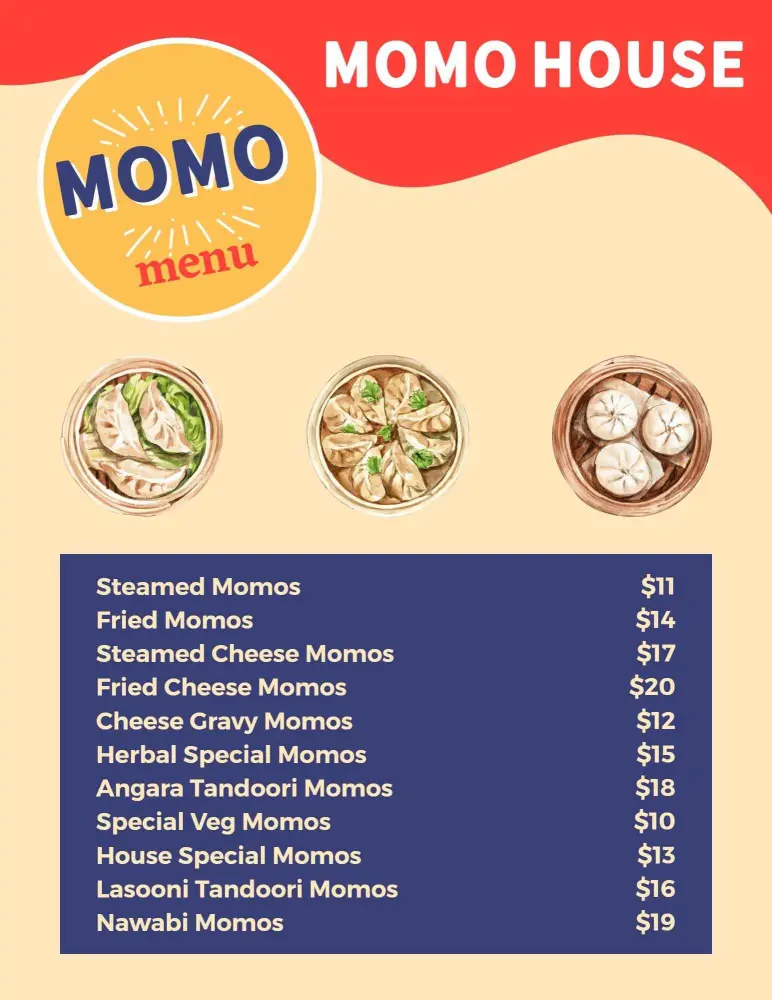 Stylized Elegant Momo Dining Menu Template