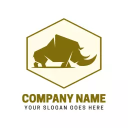 Stylized Olive Green Rhino in a Bold Hexagon Design Logo Template