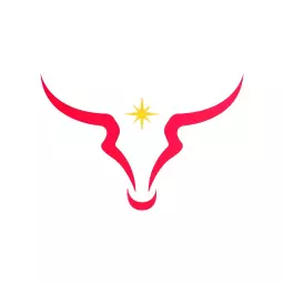 Stylized Red Bull Horns with Yellow Star Abstract Logo Template